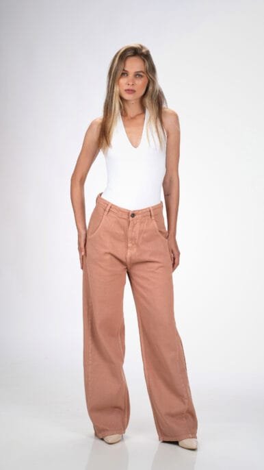 BRICK RED MID RISE BAGGY FIT JEANS