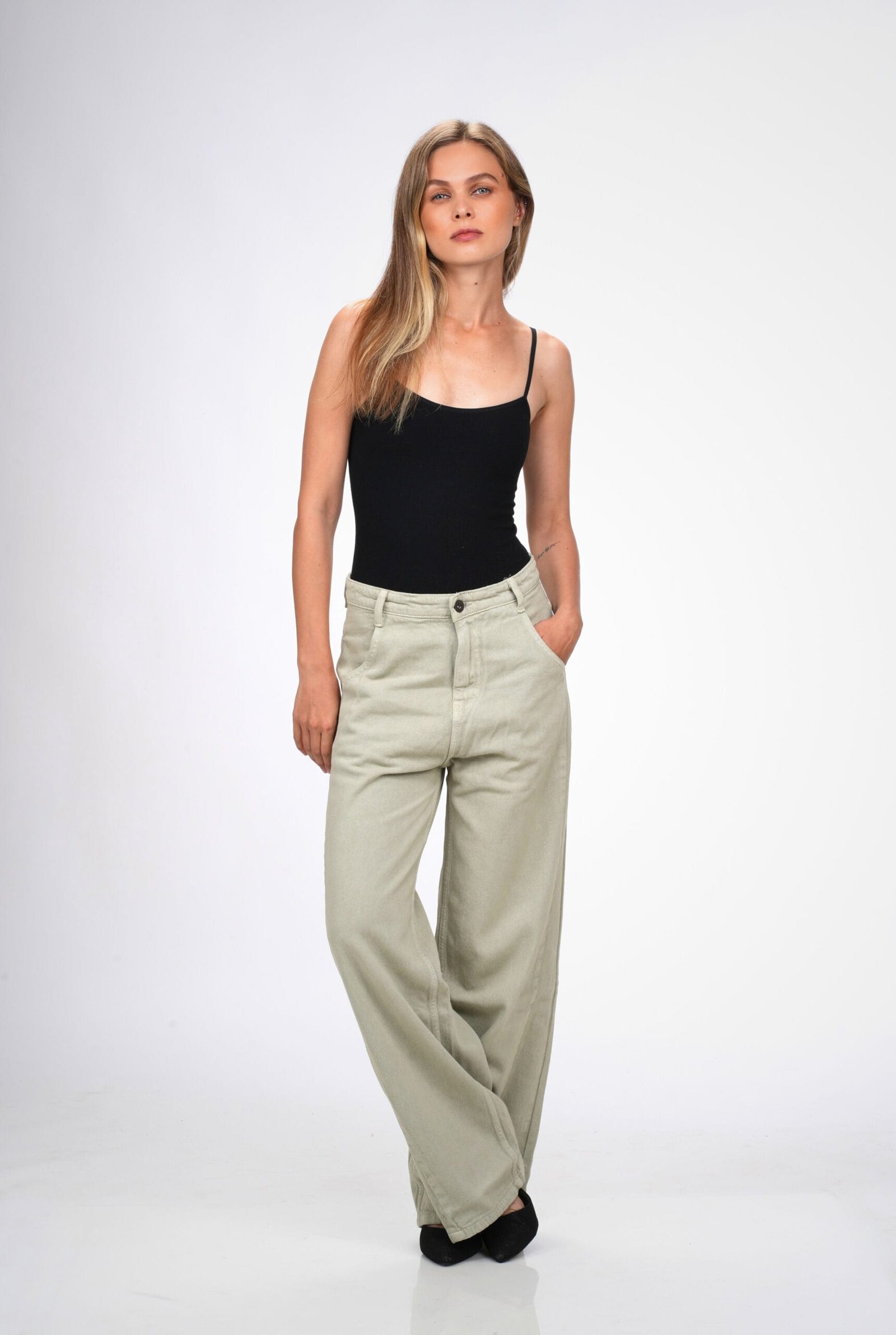 SAGE GREEN MID RISE BAGGY FIT JEANS - Image 2