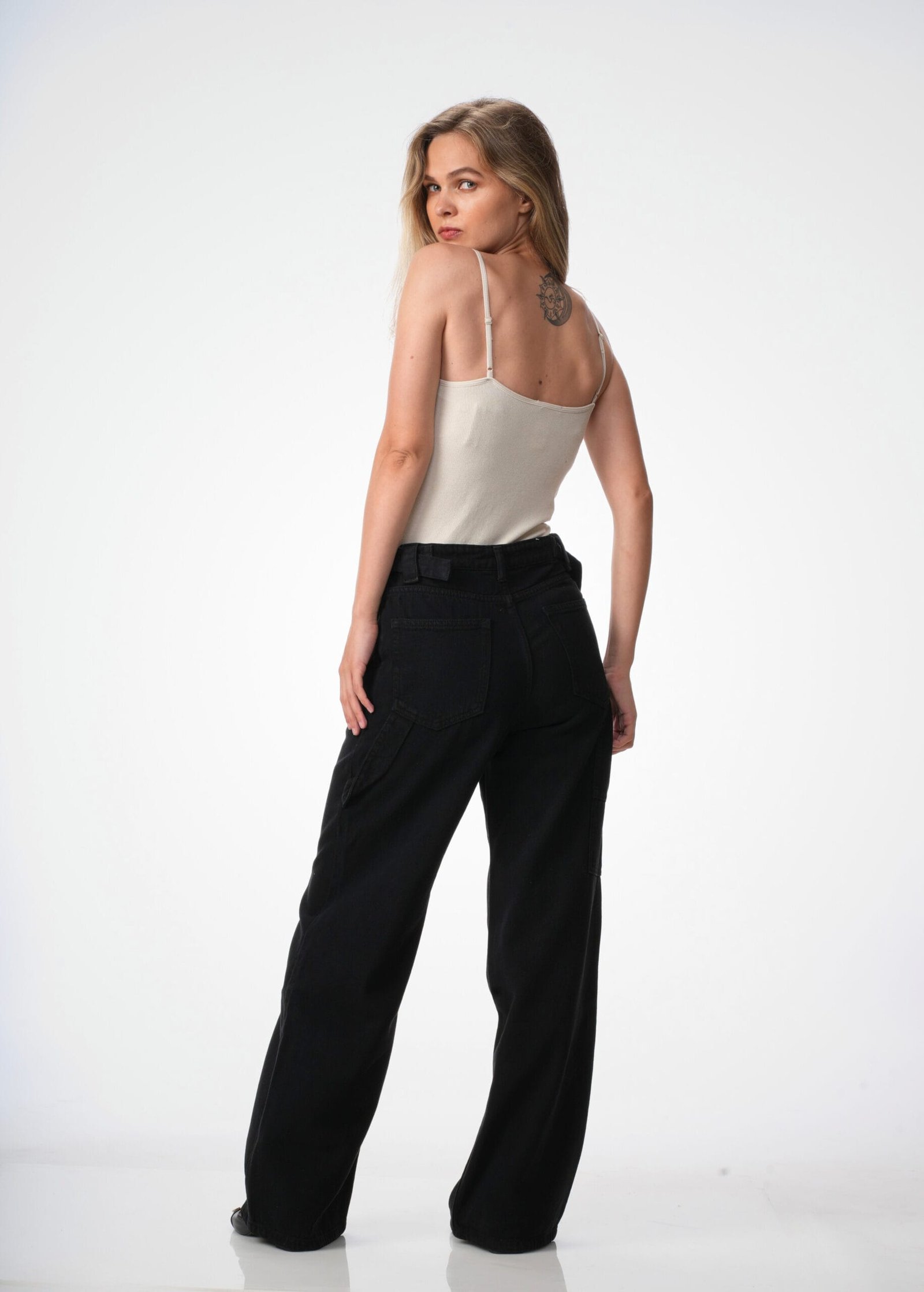 BLACK MID RISE CARPANTER BAGGY FIT JEANS - Image 2