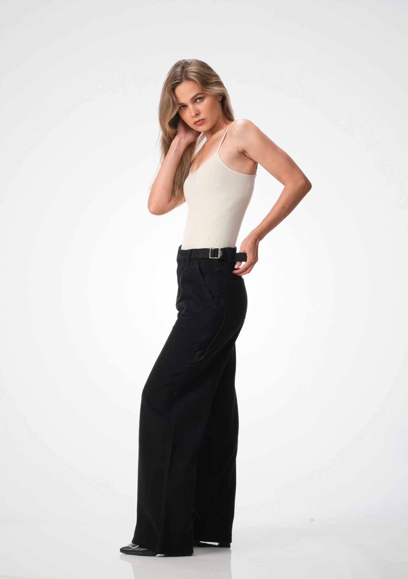 BLACK MID RISE CARPANTER BAGGY FIT JEANS - Image 3