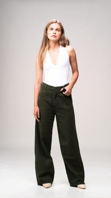 DARK OLIVE MID RISE BAGGY FIT JEANS