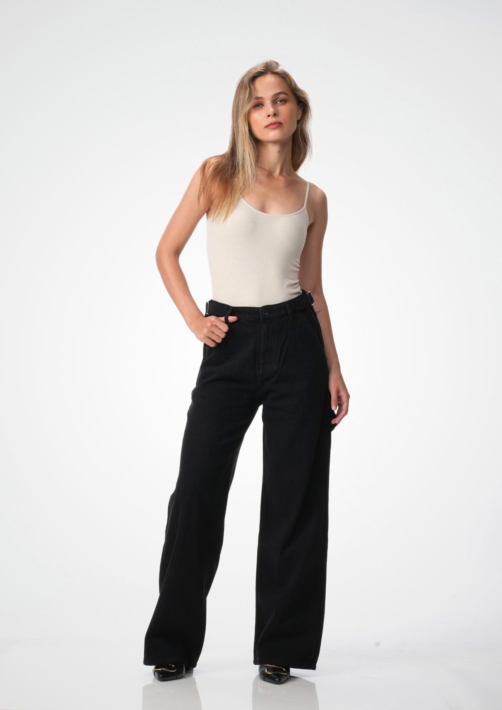 BLACK MID RISE CARPANTER BAGGY FIT JEANS - Image 5