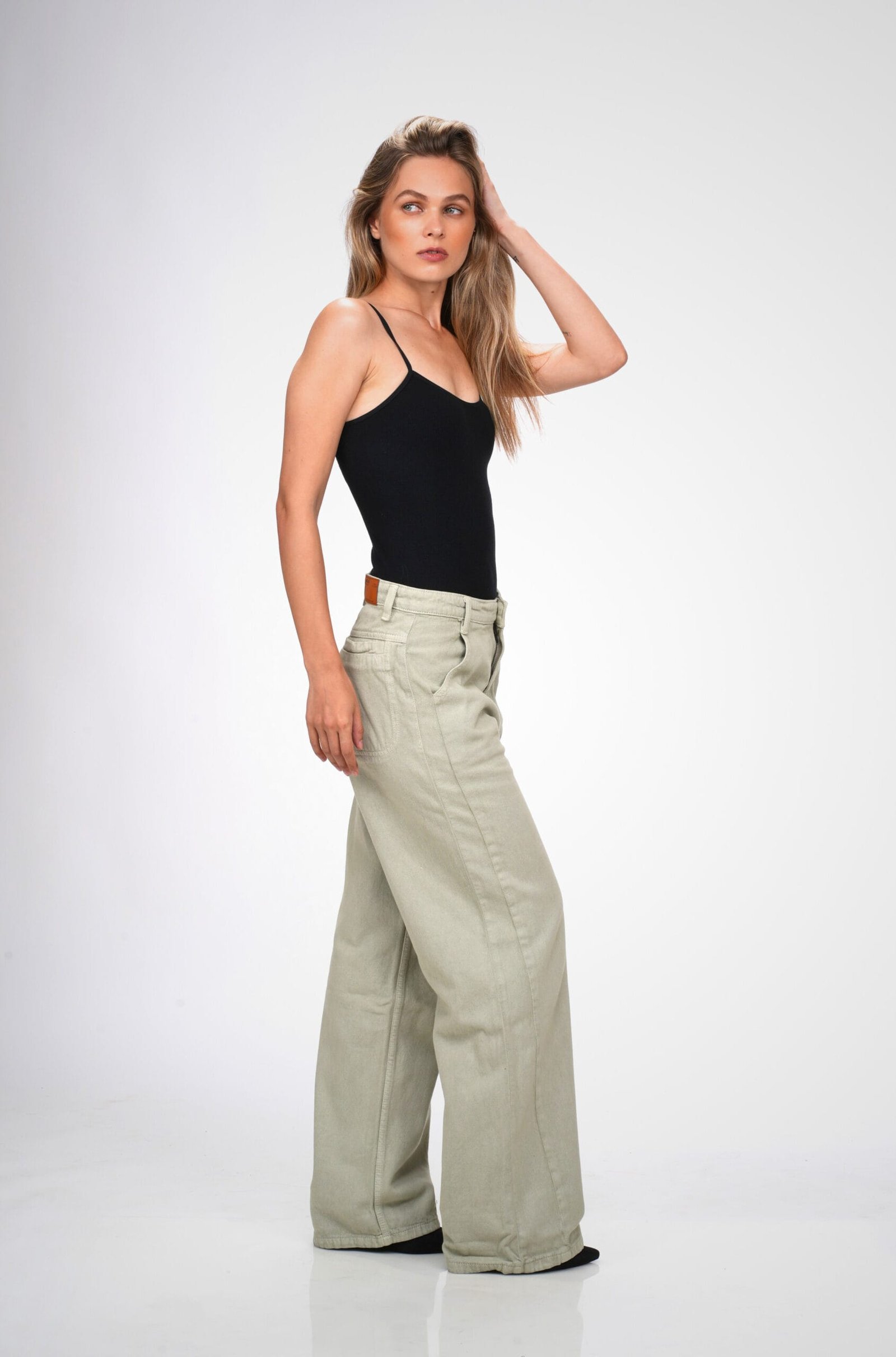 SAGE GREEN MID RISE BAGGY FIT JEANS - Image 6