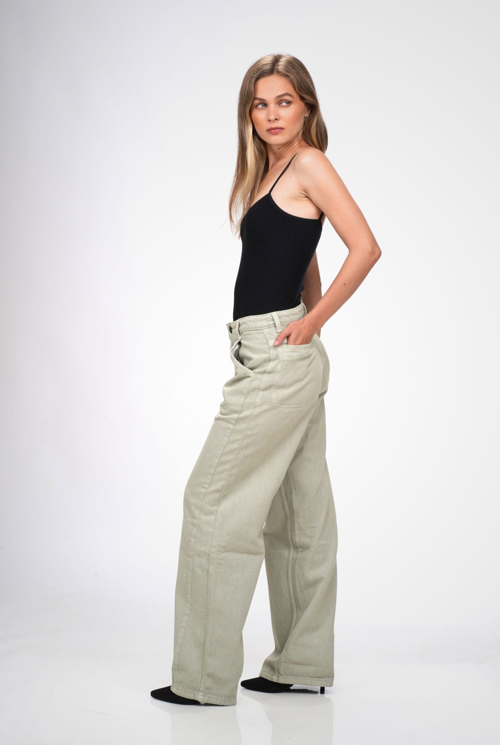 SAGE GREEN MID RISE BAGGY FIT JEANS - Image 7