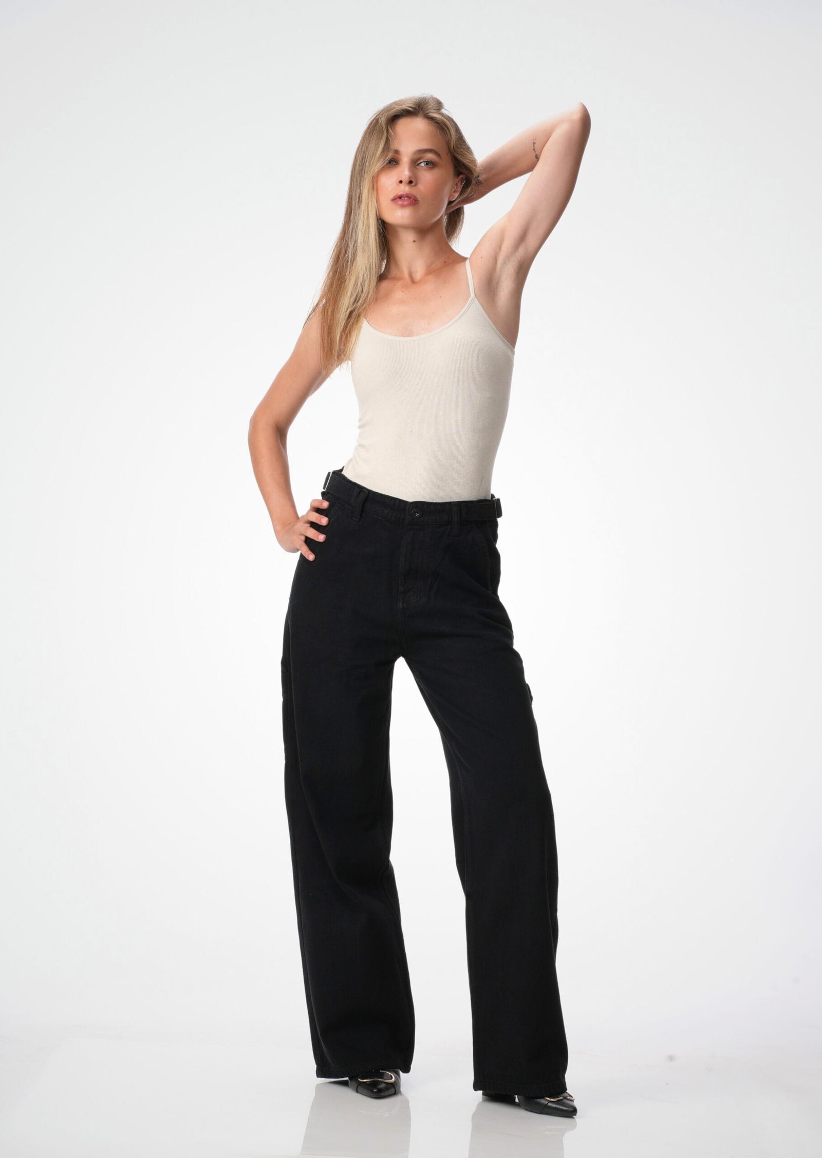 BLACK MID RISE CARPANTER BAGGY FIT JEANS - Image 7