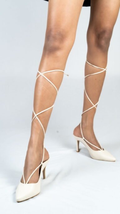 Pointed-Toe & Criss Cross Tie Up Kitten Heels