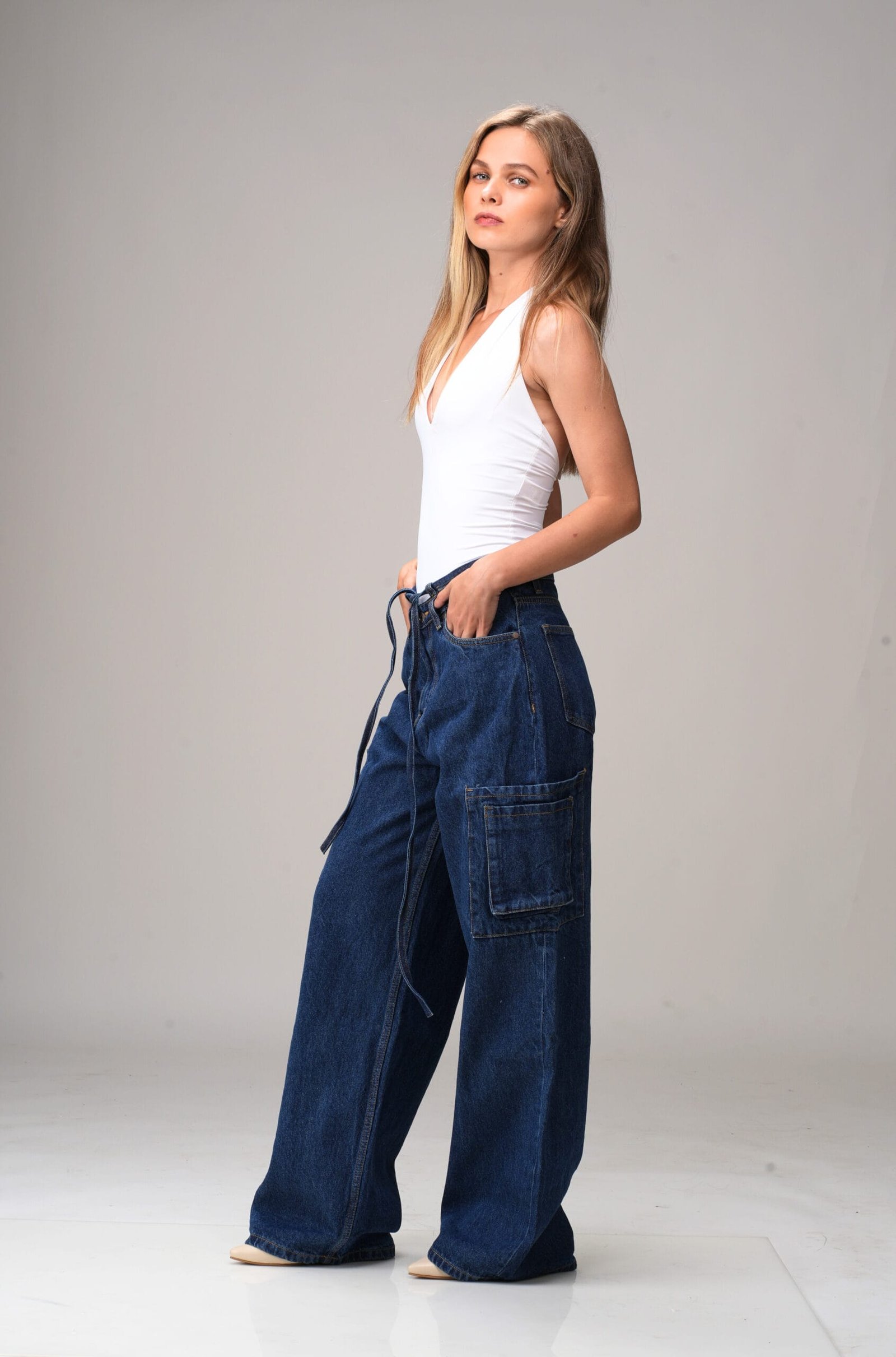 INDIGO MID RISE BAGGY FIT UTILITY JEANS - Image 7