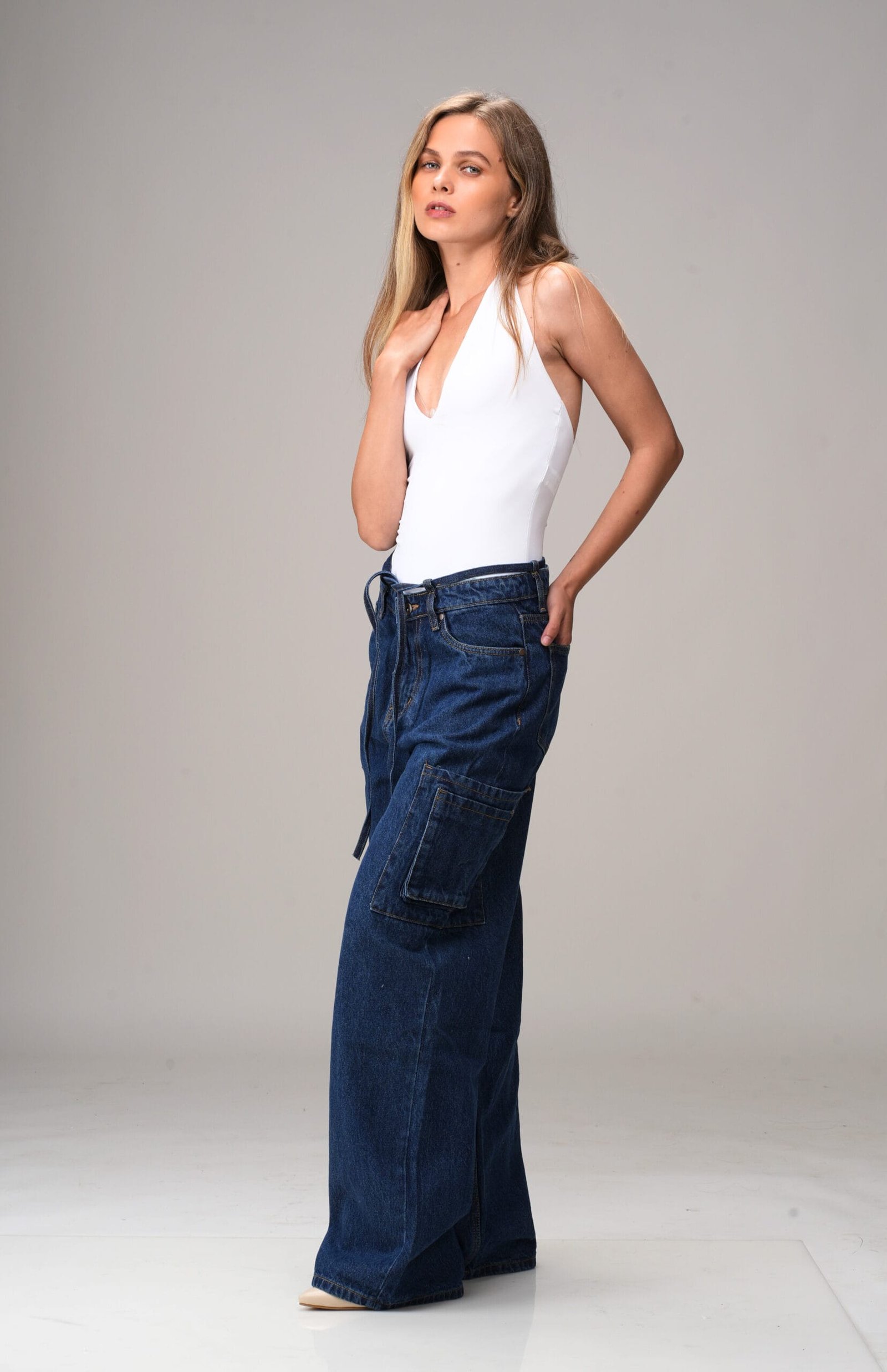 INDIGO MID RISE BAGGY FIT UTILITY JEANS - Image 5