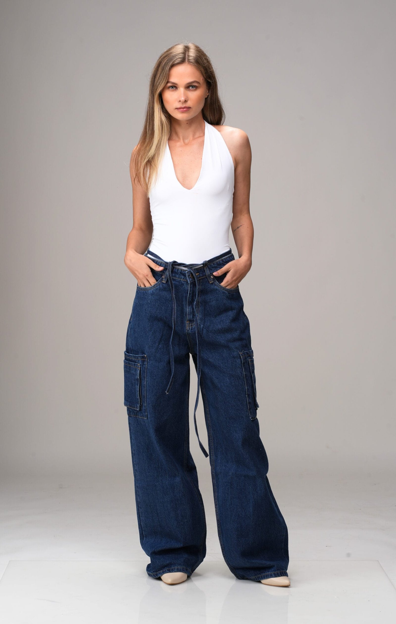 INDIGO MID RISE BAGGY FIT UTILITY JEANS - Image 6